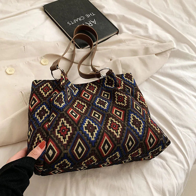 Damen Schultertasche im Ethno-Stil mit Reißverschluss Jully