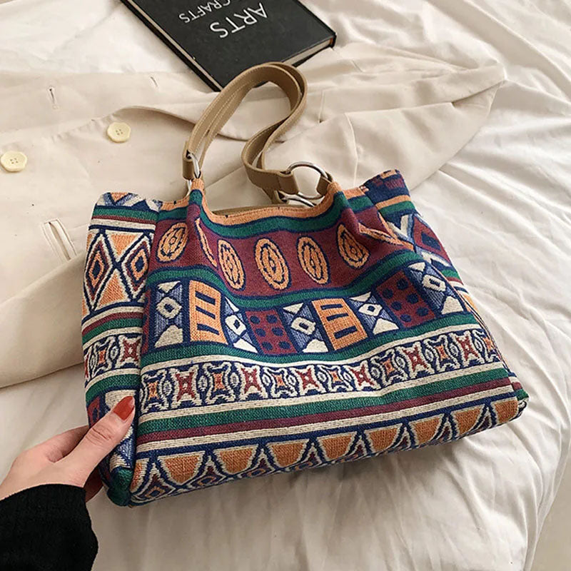 Damen Schultertasche im Ethno-Stil mit Reißverschluss Jully