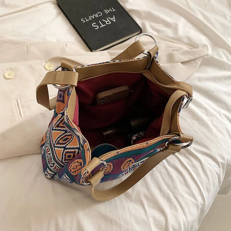 Damen Schultertasche im Ethno-Stil mit Reißverschluss Jully