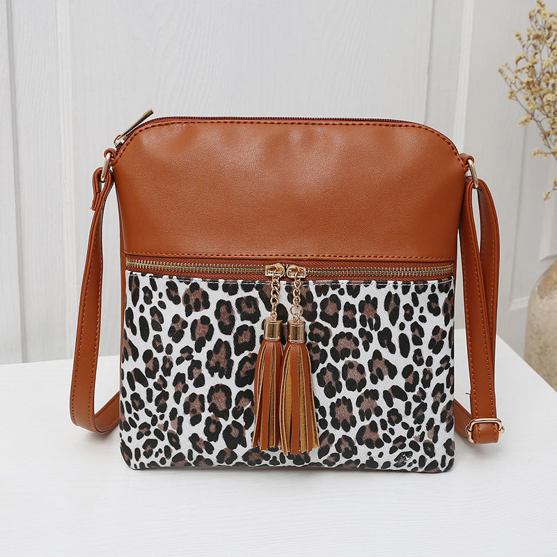 Damen Schultertasche mit Leopardenmuster und Quaste Jully