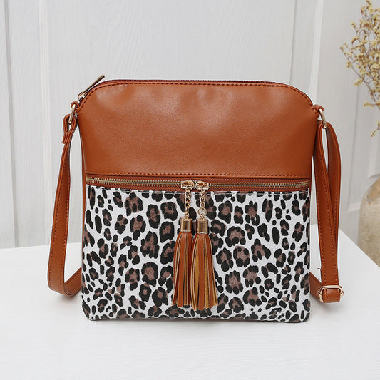 Damen Schultertasche mit Leopardenmuster und Quaste Jully