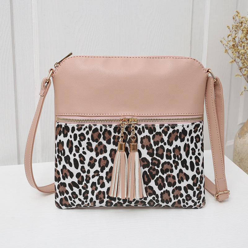 Damen Schultertasche mit Leopardenmuster und Quaste Jully