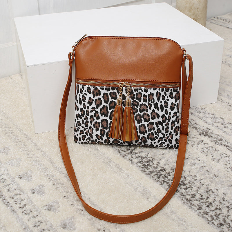 Damen Schultertasche mit Leopardenmuster und Quaste Jully