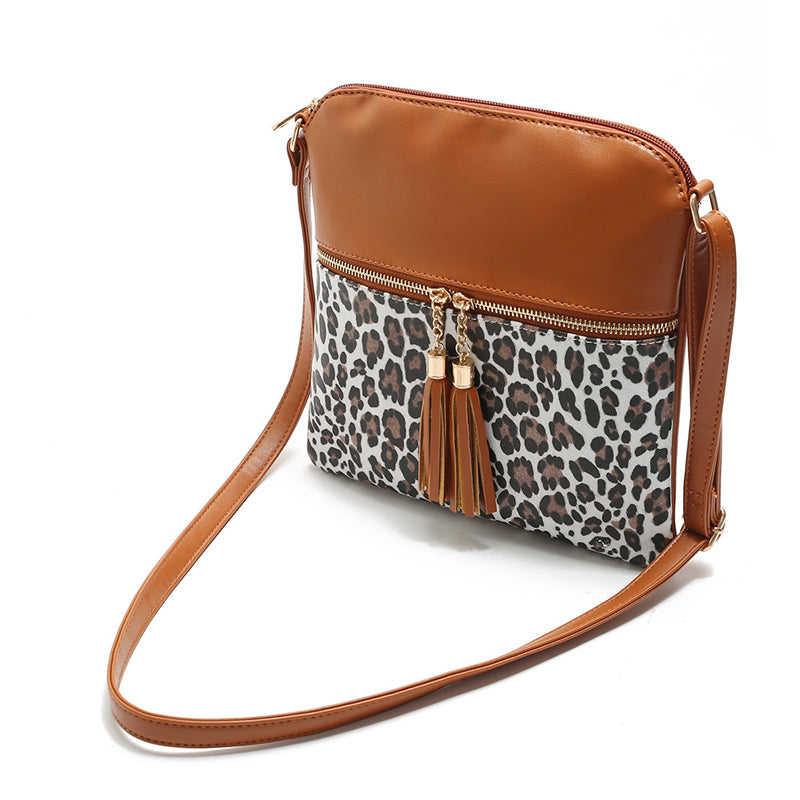 Damen Schultertasche mit Leopardenmuster und Quaste Jully