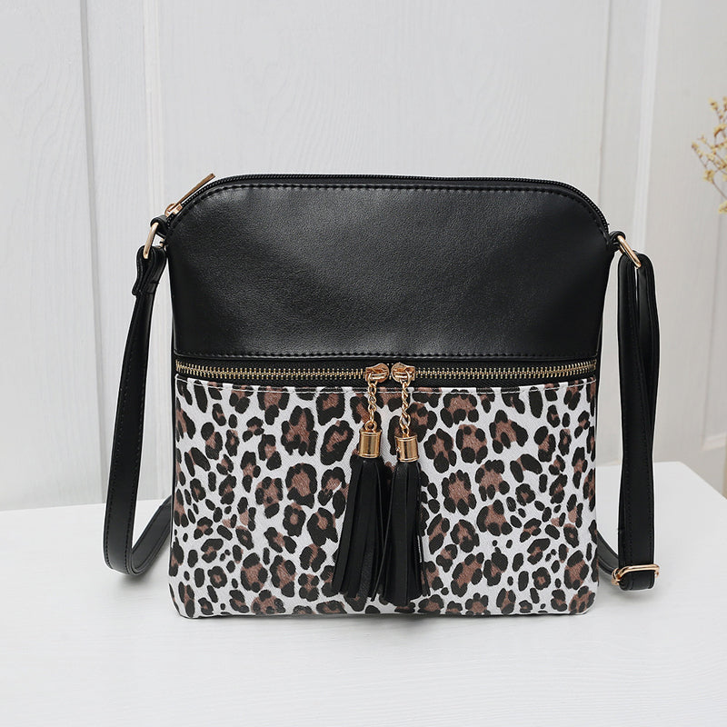 Damen Schultertasche mit Leopardenmuster und Quaste Jully