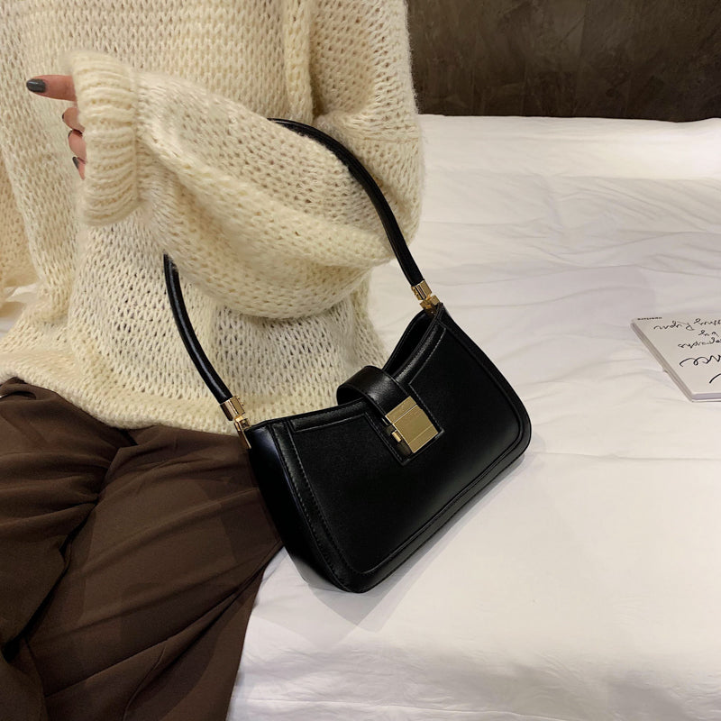 Damen Schultertasche mit Reißverschluss in Schwarz Jully