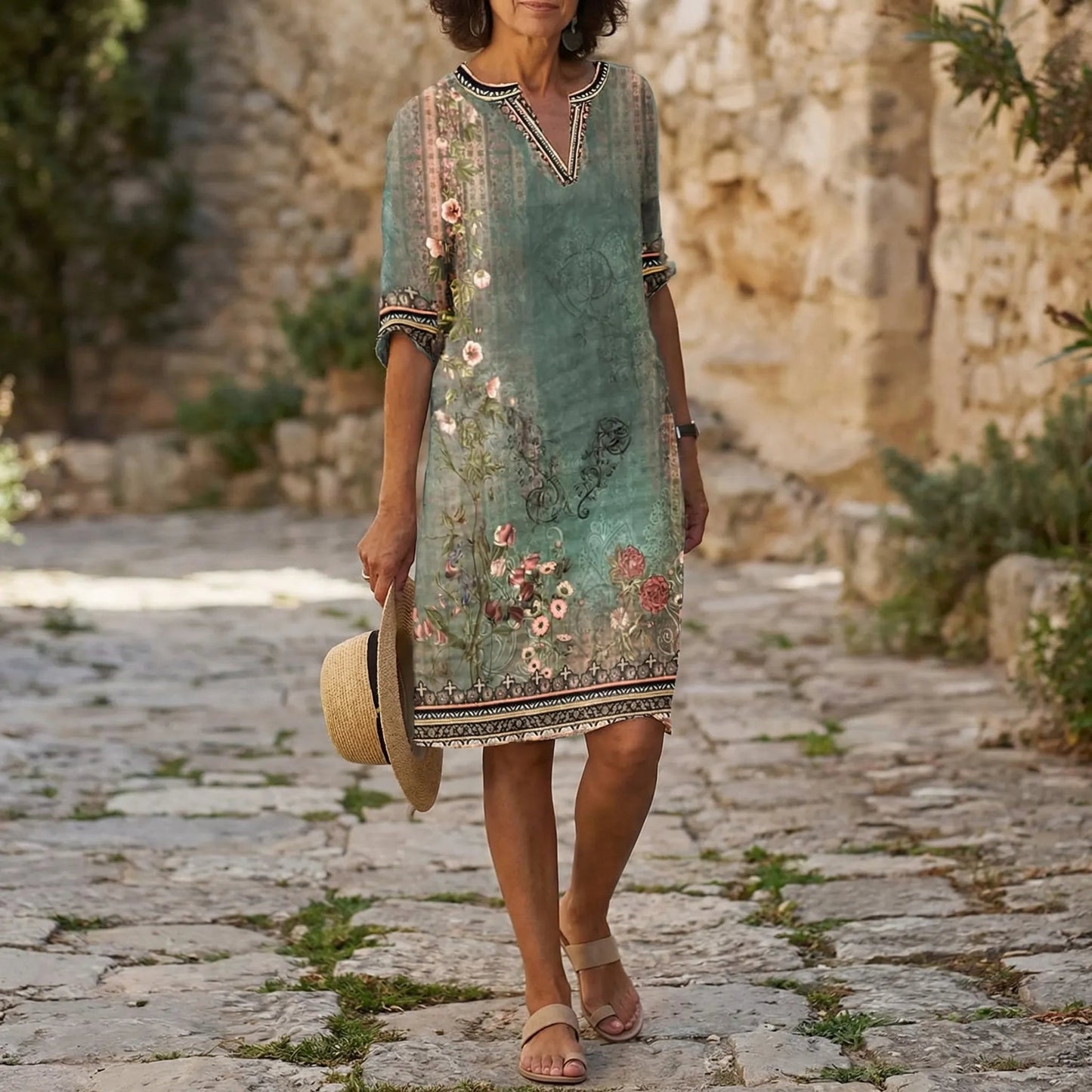 Damen Shift-Kleid mit botanischem Muster Jully