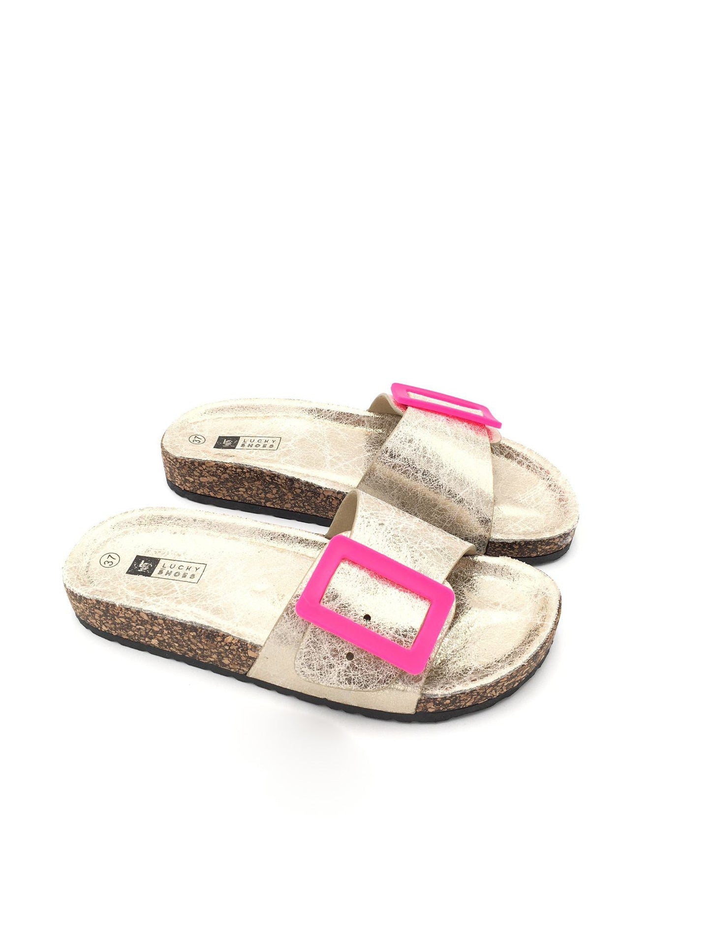 Damen Slides mit goldener Schnalle aus Kunstleder Jully