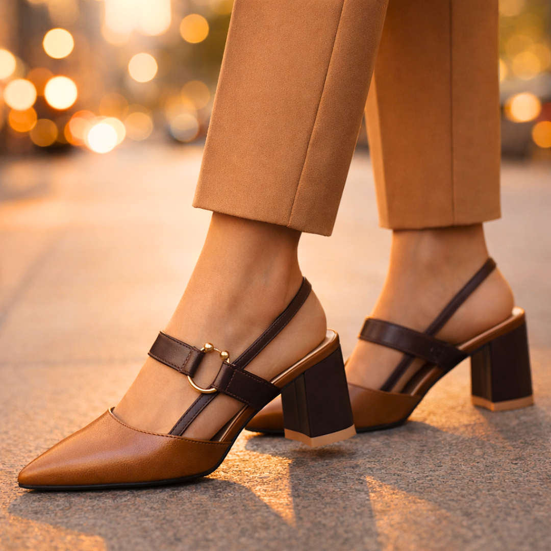 Damen Slingback-Heels aus Leder mit Blockabsatz Jully
