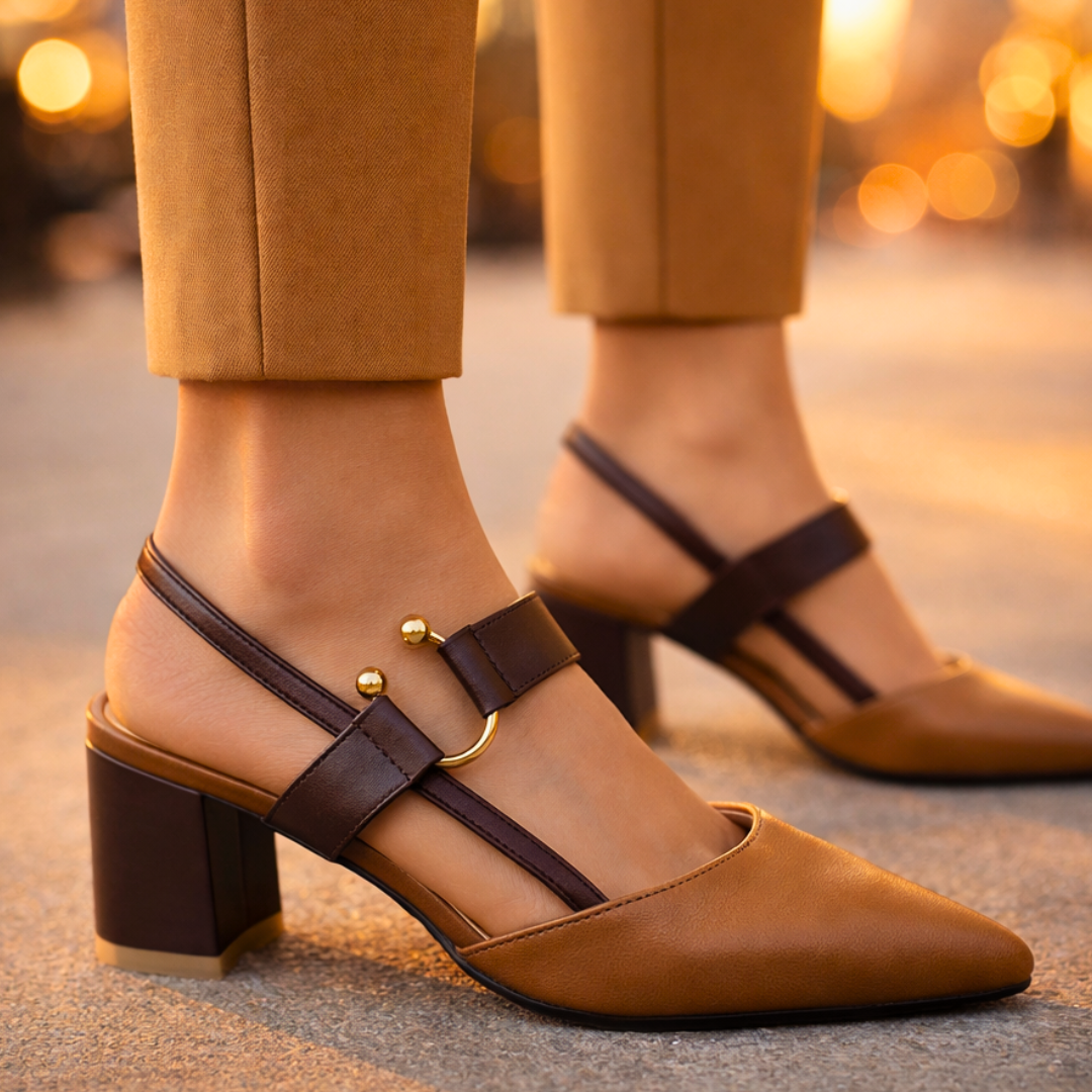 Damen Slingback-Heels aus Leder mit Blockabsatz Jully