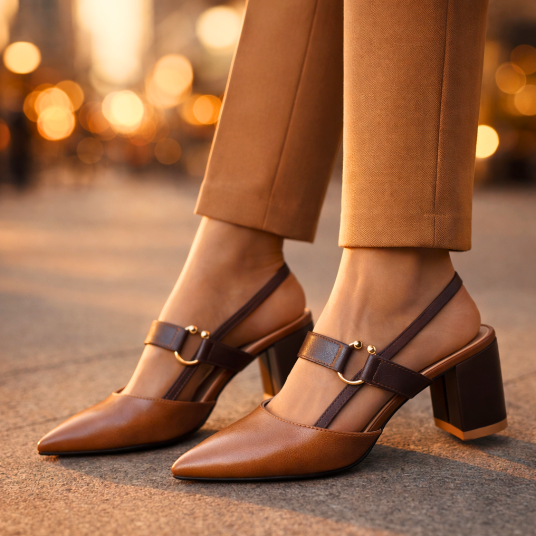 Damen Slingback-Heels aus Leder mit Blockabsatz Jully