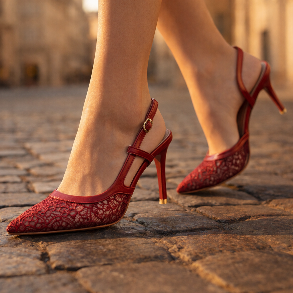 Damen Slingback-Heels mit Spitzenbesatz Jully