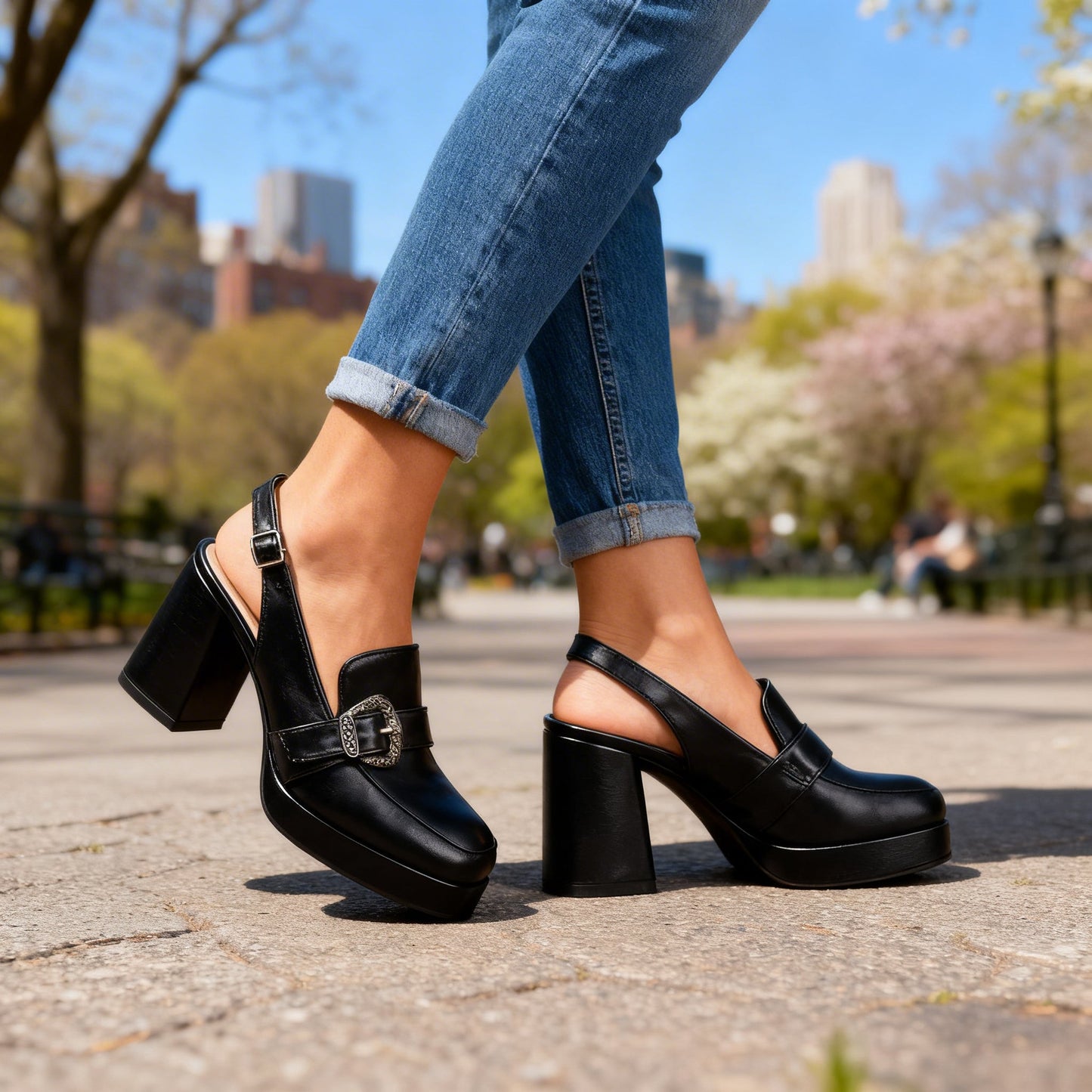 Damen Slingback-Heels mit Verstellbarem Schnallenriemen Jully
