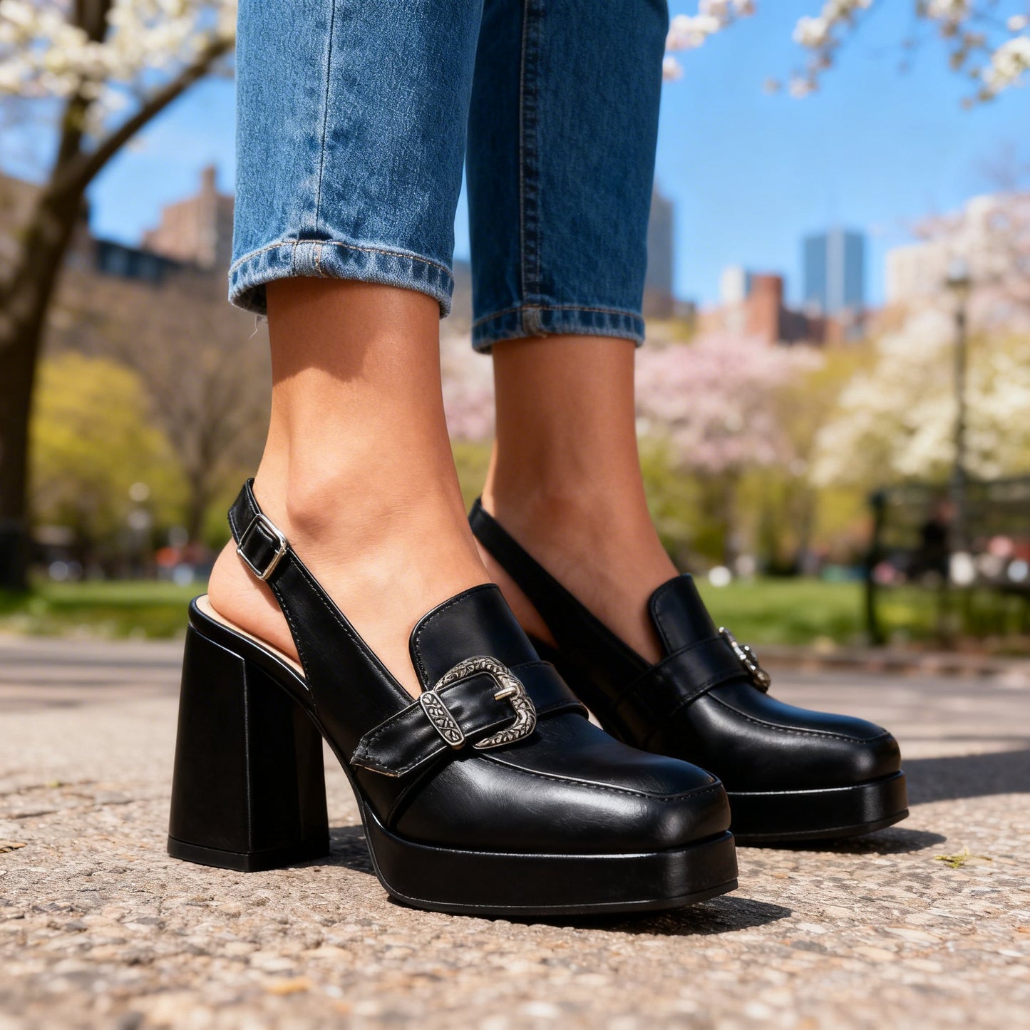 Damen Slingback-Heels mit Verstellbarem Schnallenriemen Jully