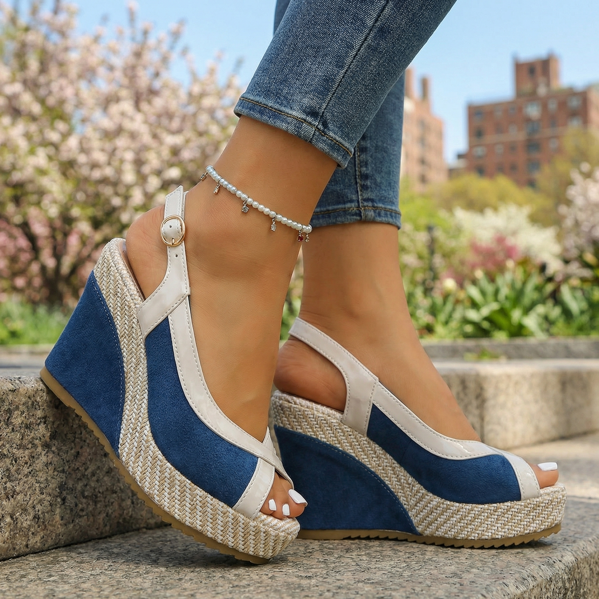 Damen Slingback-Wedges mit Verstellbarem Riemen Jully