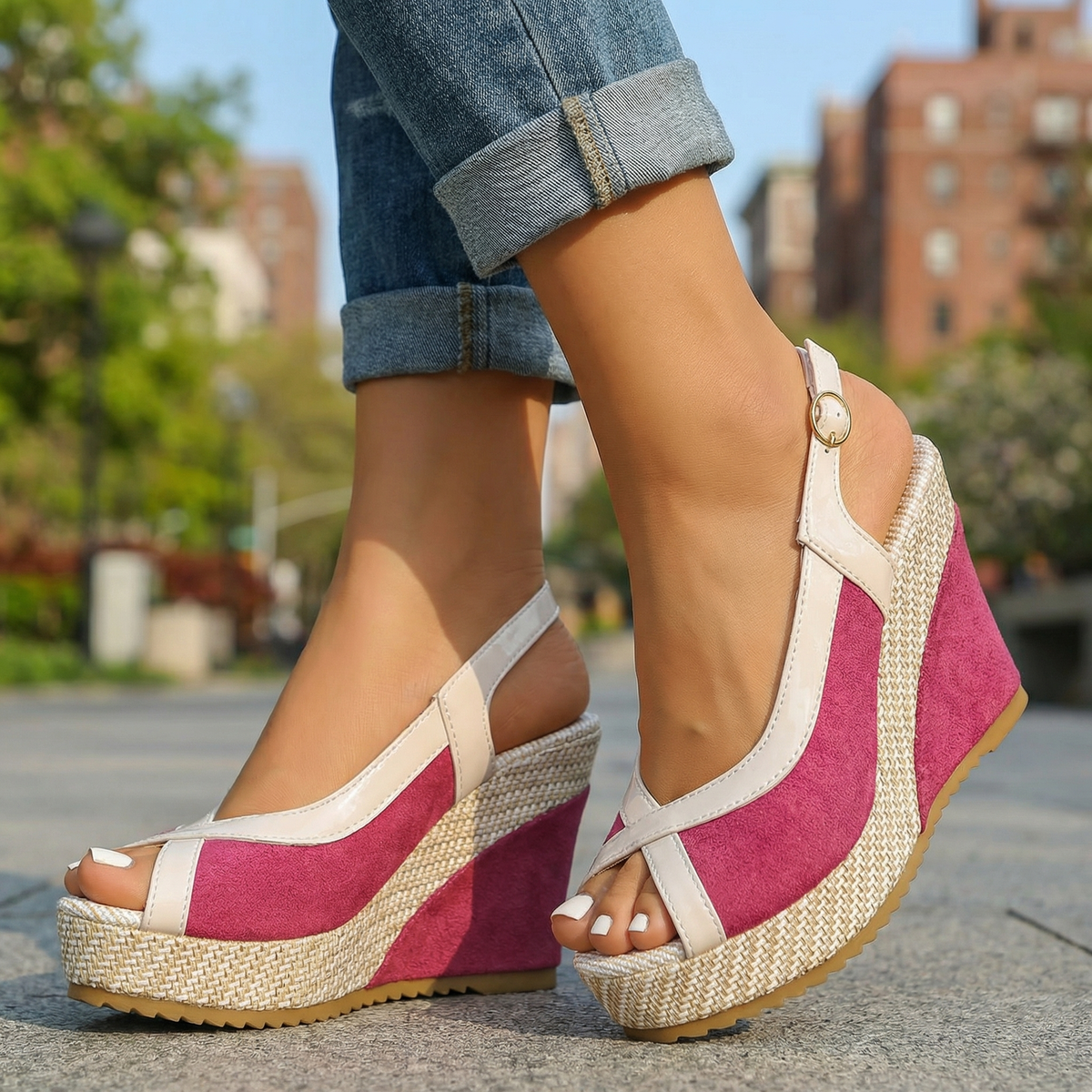 Damen Slingback-Wedges mit Verstellbarem Riemen Jully