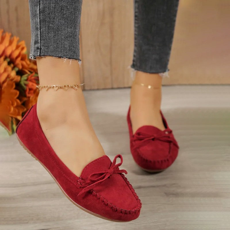 Damen Slip-On-Flats aus Wildleder mit Schleife Jully