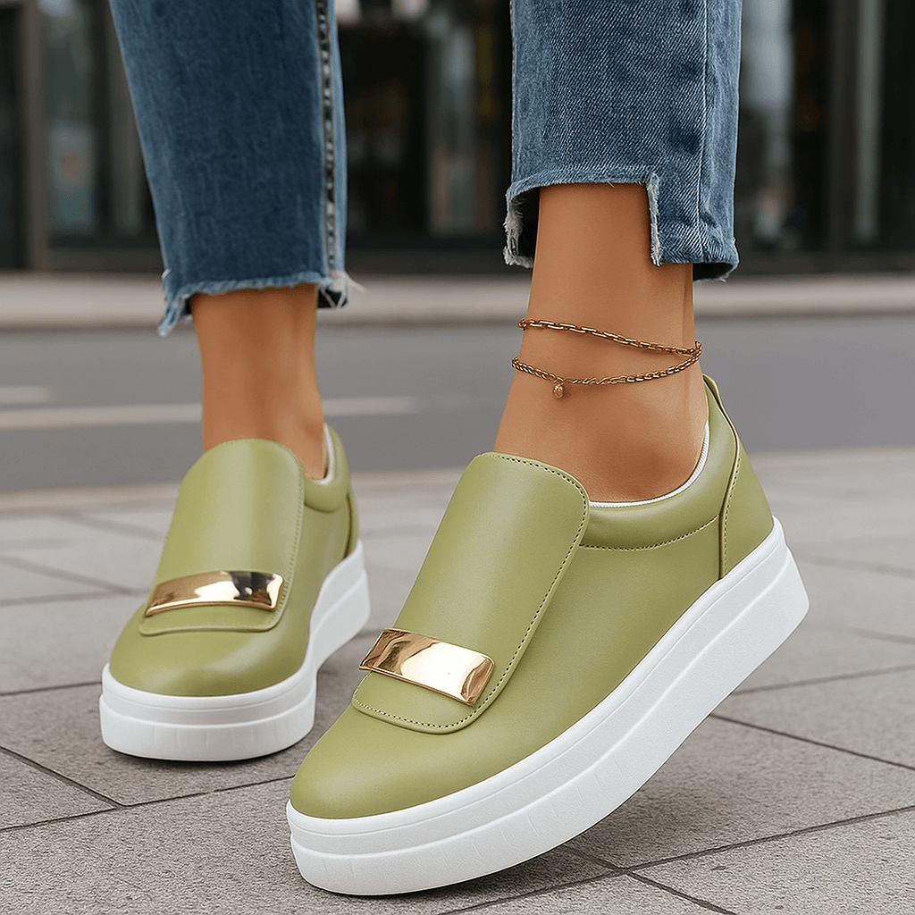 Damen Slip-On-Plateauschuhe aus Leder mit rutschfester Sohle Jully