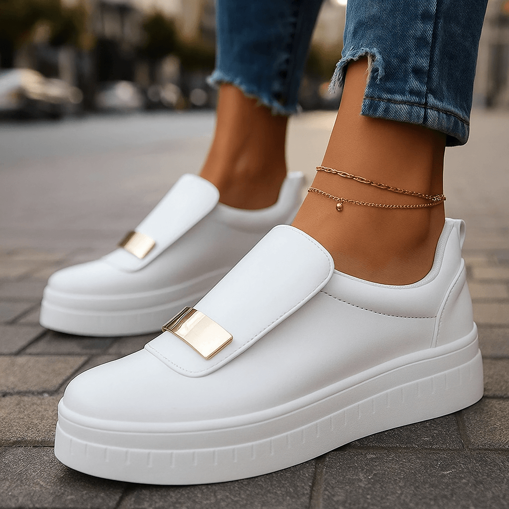 Damen Slip-On-Plateauschuhe aus Leder mit rutschfester Sohle Jully