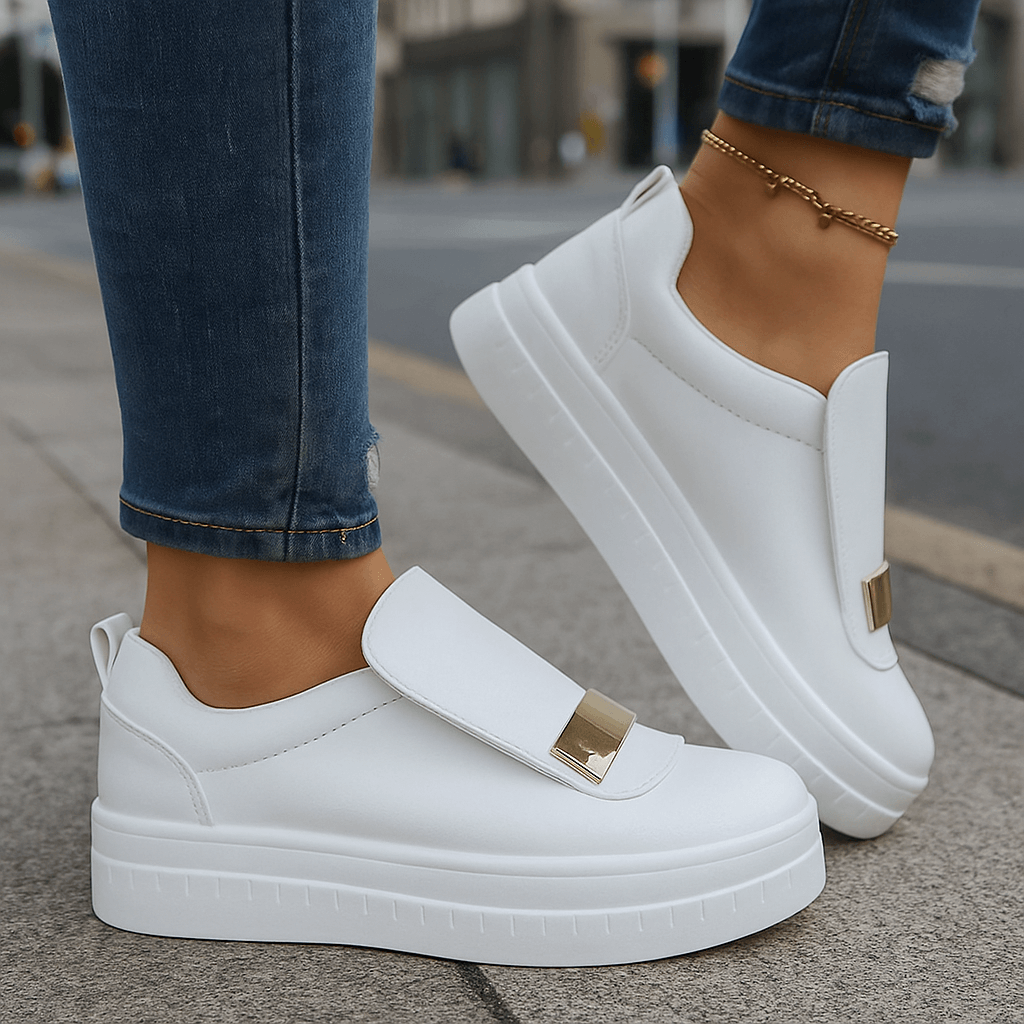 Damen Slip-On-Plateauschuhe aus Leder mit rutschfester Sohle Jully