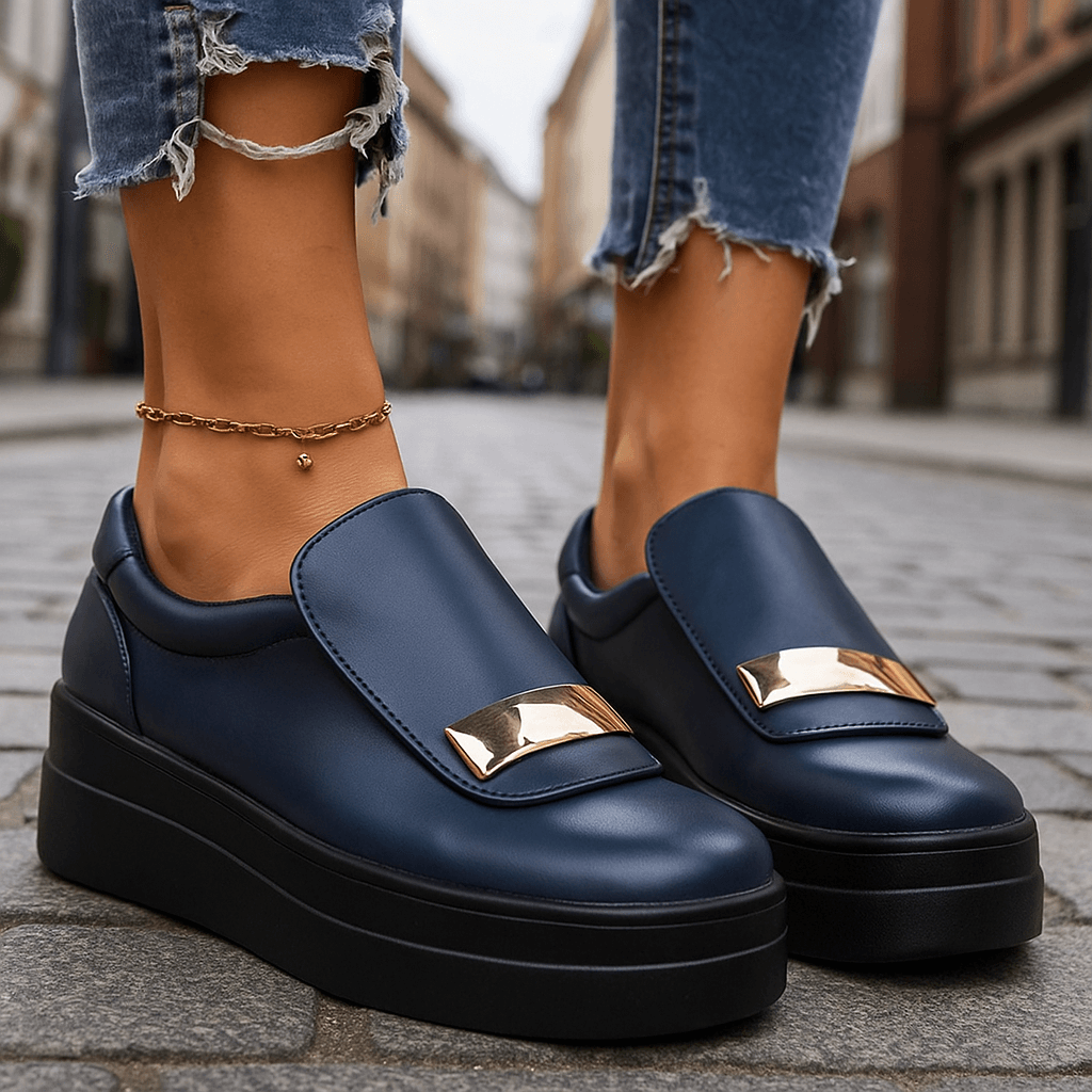Damen Slip-On-Plateauschuhe aus Leder mit rutschfester Sohle Jully