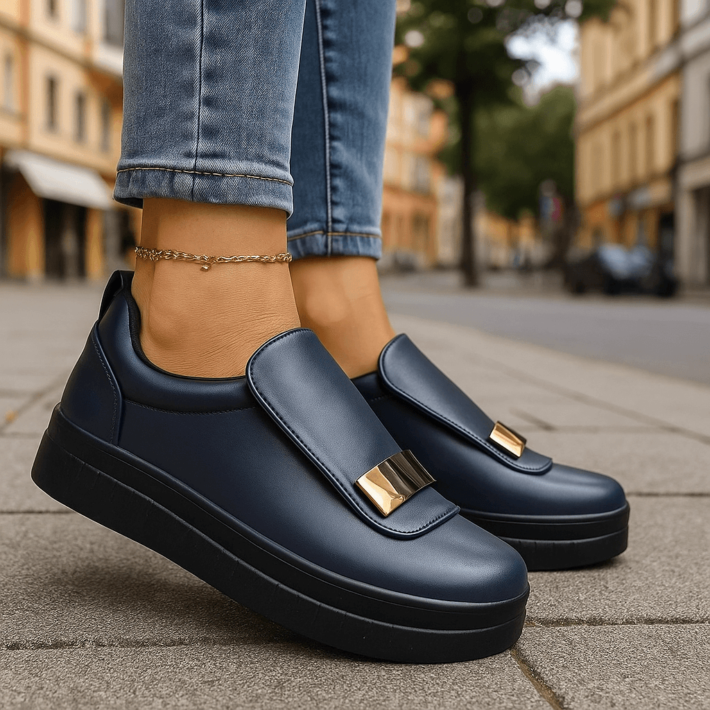 Damen Slip-On-Plateauschuhe aus Leder mit rutschfester Sohle Jully