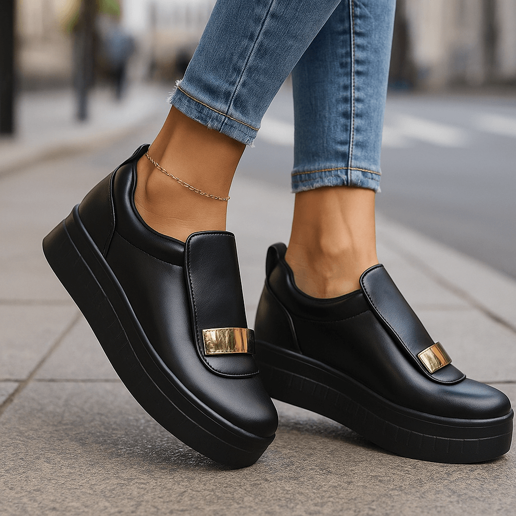 Damen Slip-On-Plateauschuhe aus Leder mit rutschfester Sohle Jully