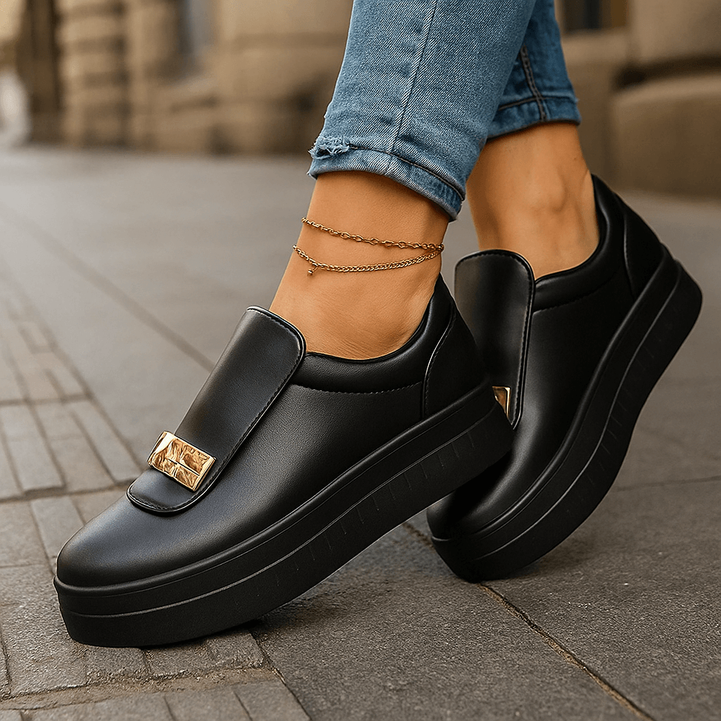 Damen Slip-On-Plateauschuhe aus Leder mit rutschfester Sohle Jully