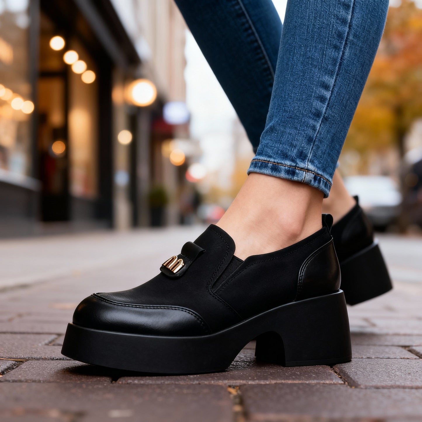 Damen Slipper aus glattem Leder mit Plateausohle Jully