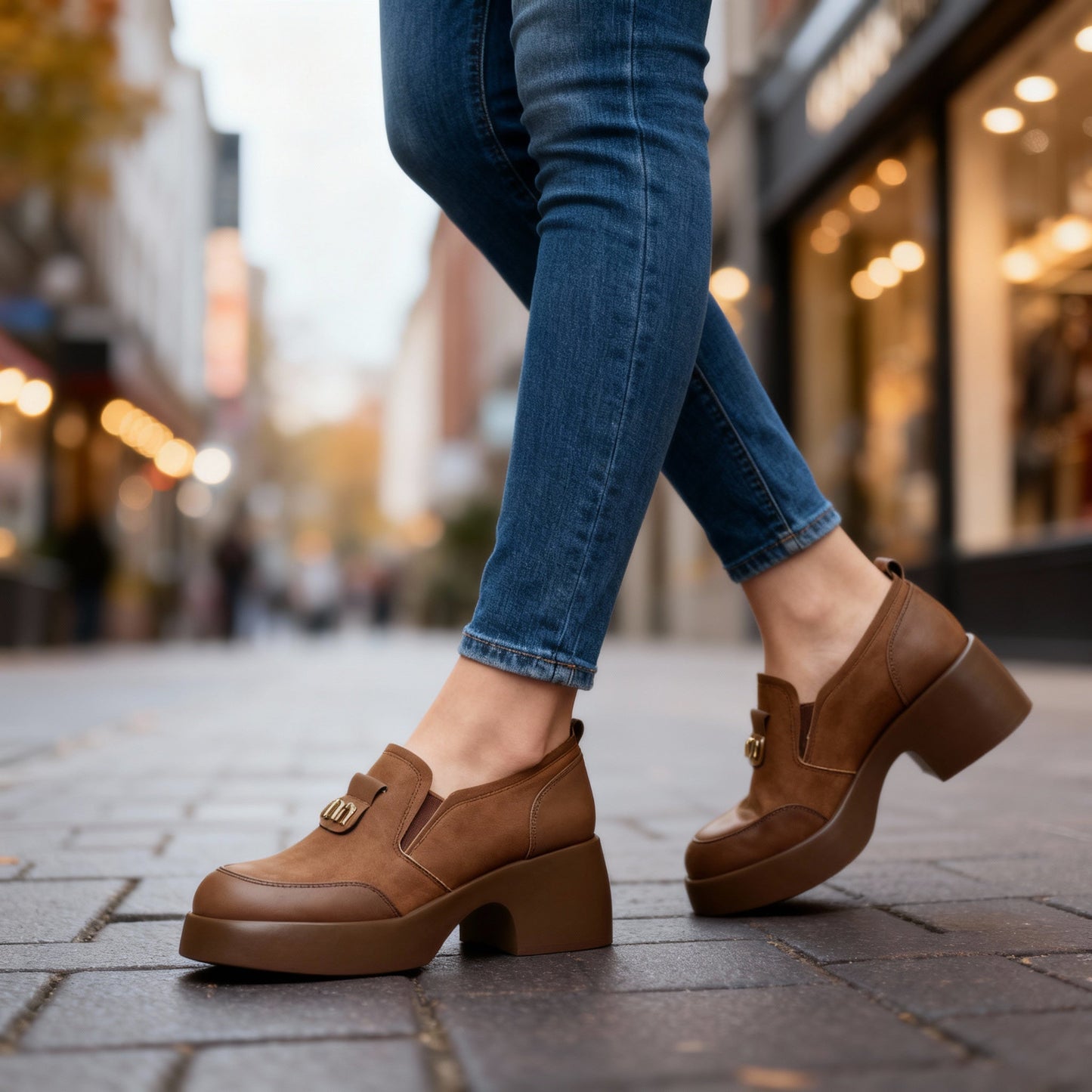 Damen Slipper aus glattem Leder mit Plateausohle Jully