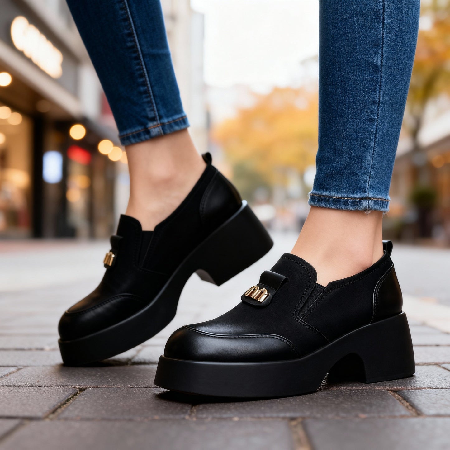 Damen Slipper aus glattem Leder mit Plateausohle Jully