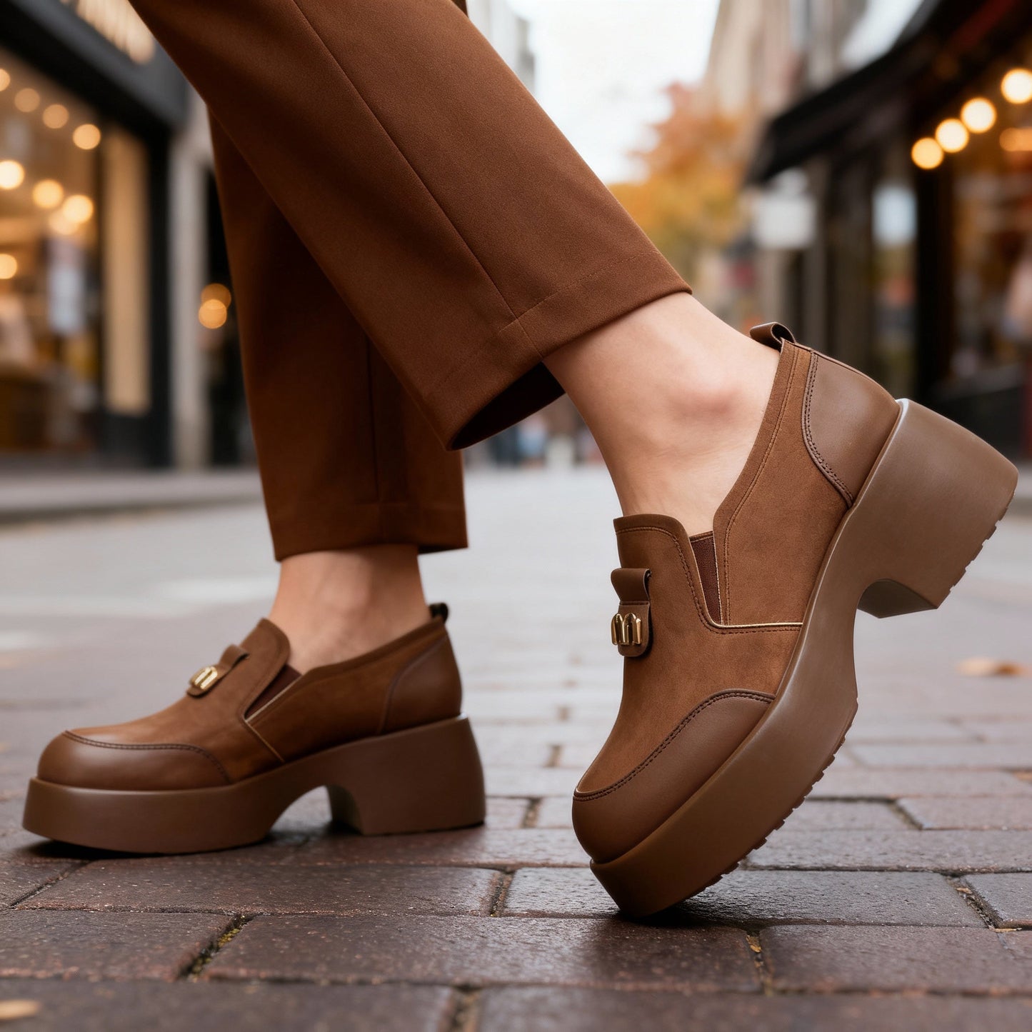 Damen Slipper aus glattem Leder mit Plateausohle Jully