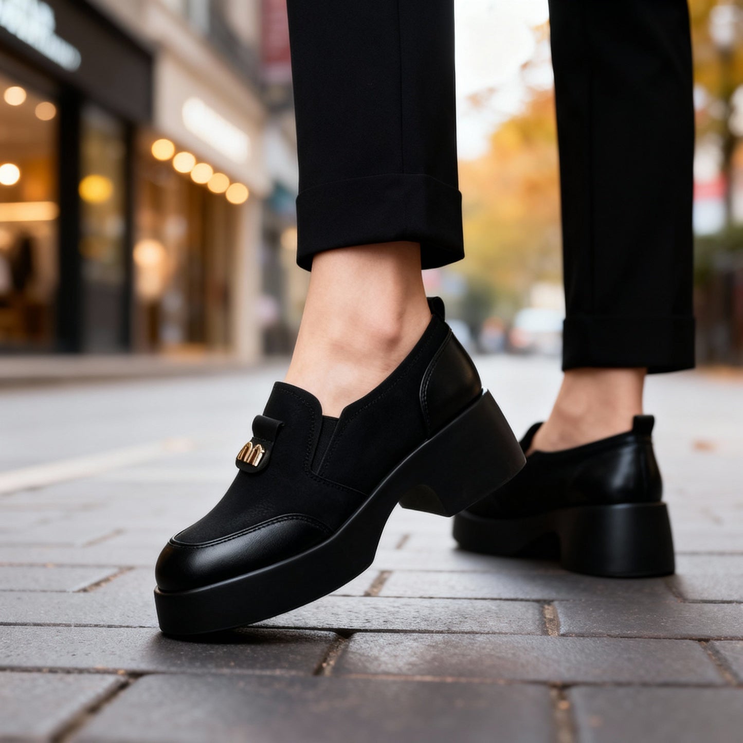 Damen Slipper aus glattem Leder mit Plateausohle Jully