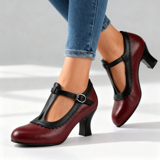 Damen Slipper mit gewelltem T-Riemen in Vintage-Design Jully