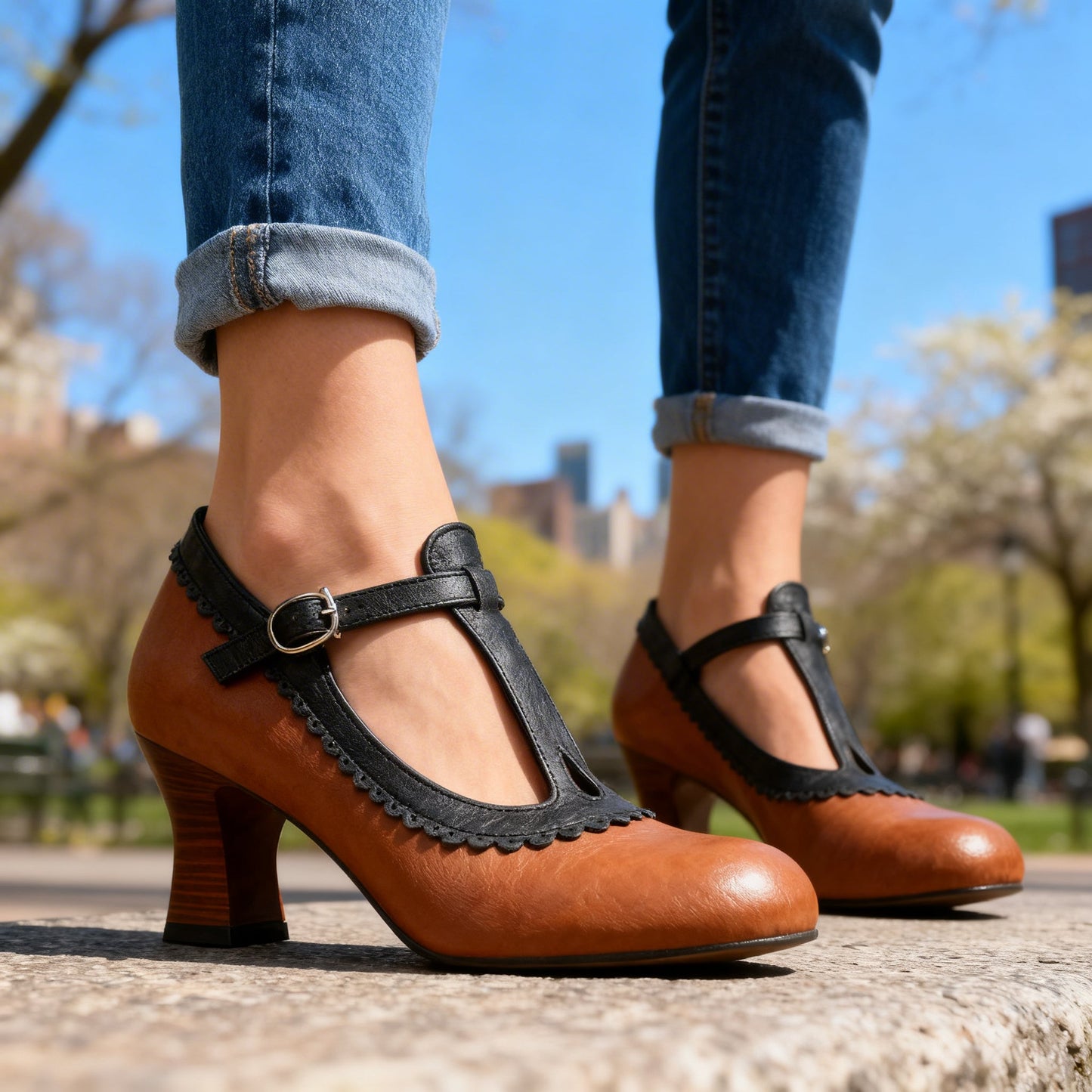 Damen Slipper mit gewelltem T-Riemen in Vintage-Design Jully