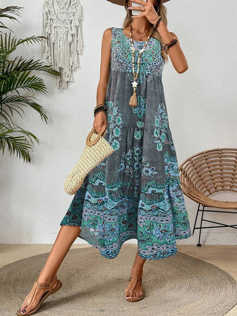 Damen Sommerkleid aus Baumwolle mit Rundhalsausschnitt Jully