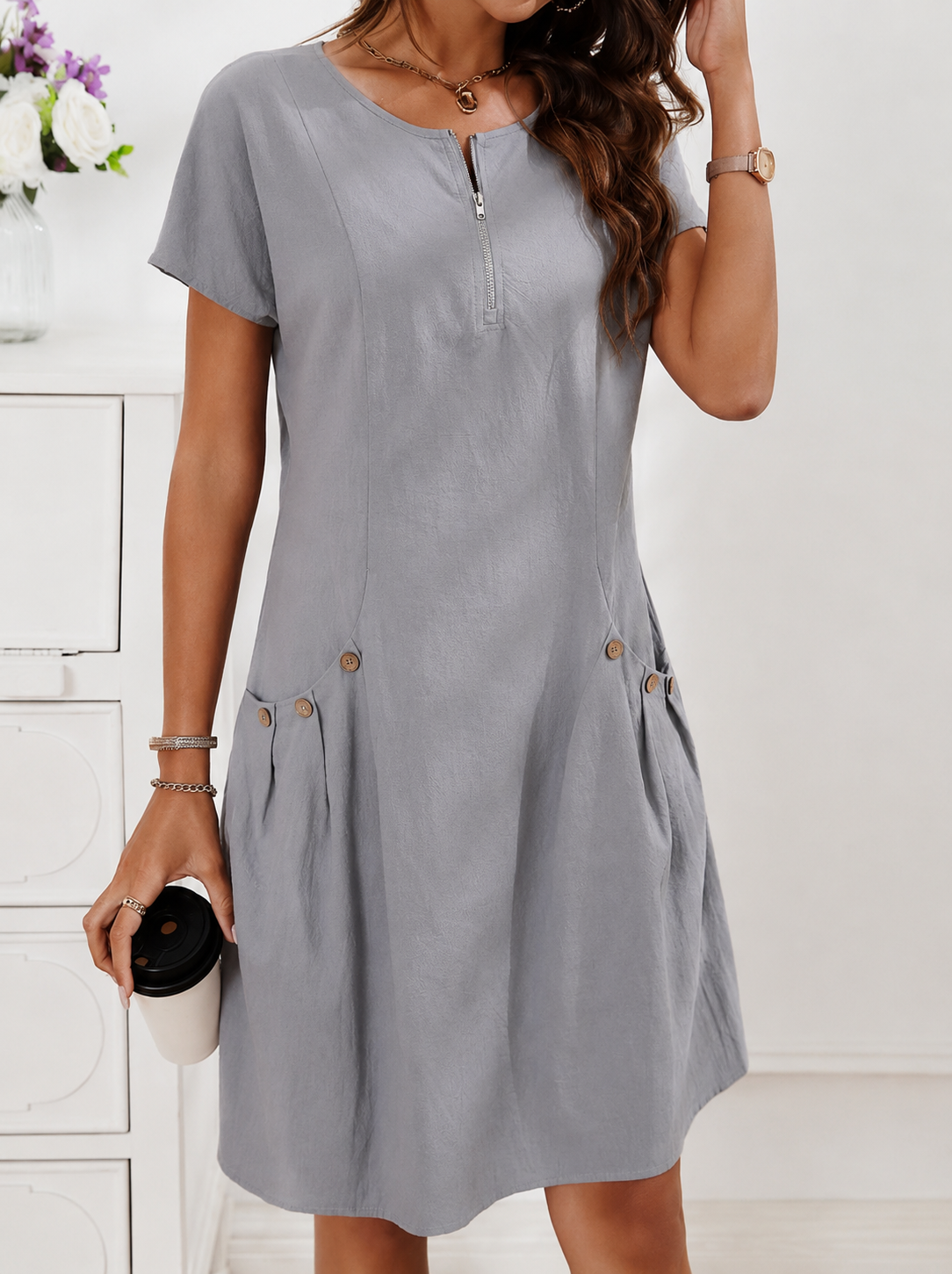 Damen Sommerkleid aus Leinenmix mit fließendem Schnitt Jully