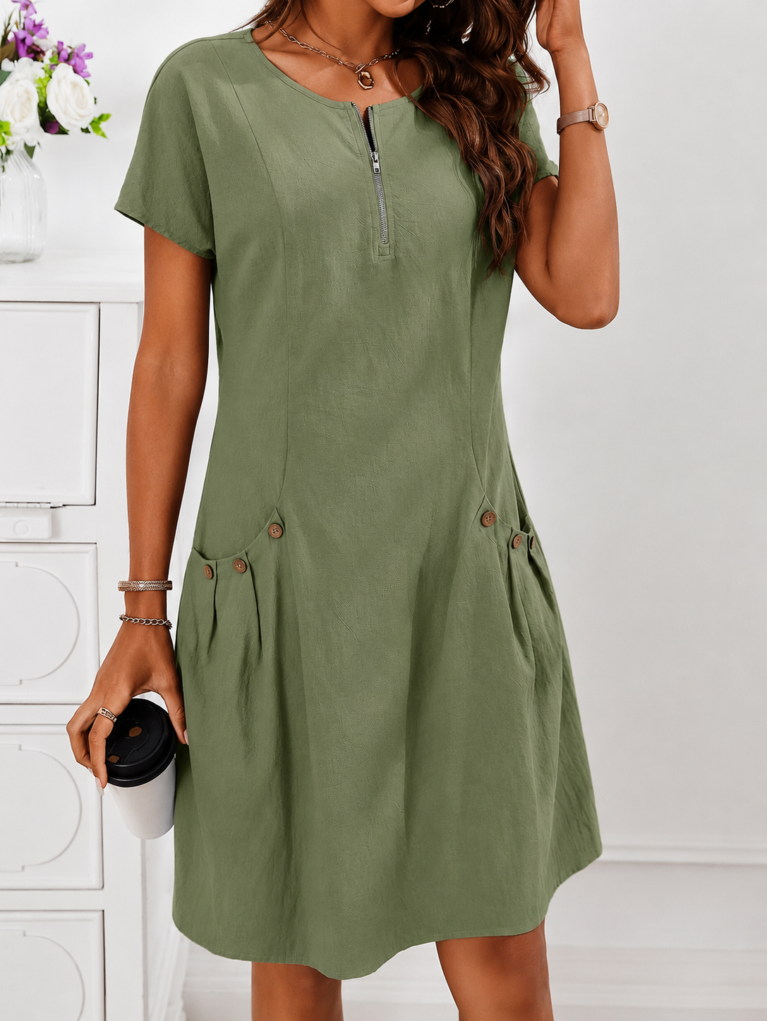 Damen Sommerkleid aus Leinenmix mit fließendem Schnitt Jully