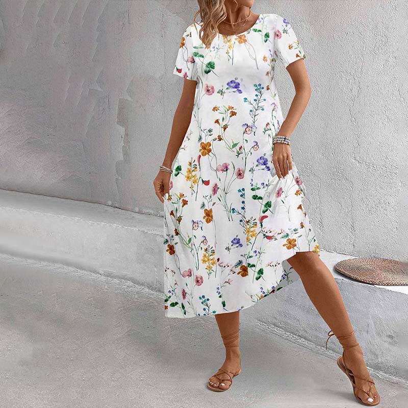 Damen Sommerkleid mit Blumendruck und Rundhalsausschnitt Jully