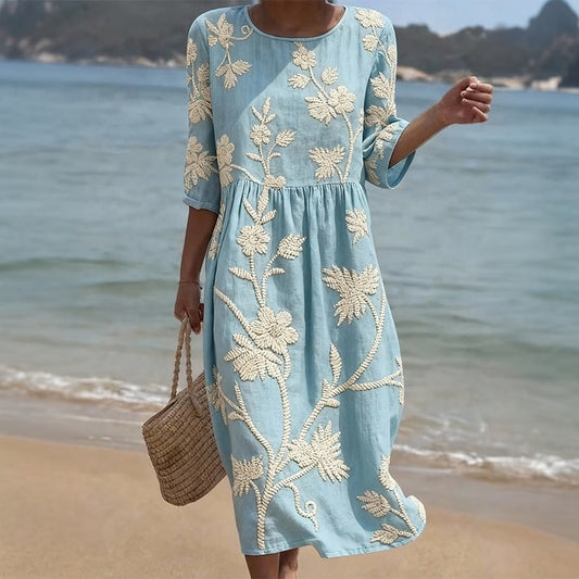 Damen Sommerkleid mit Blumendruck und Rundhalsausschnitt Jully