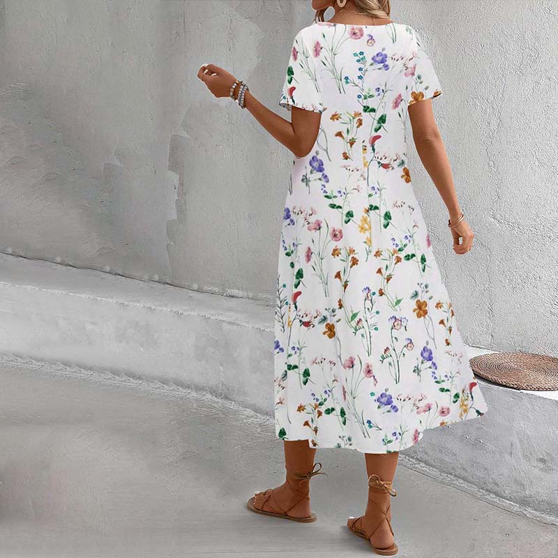 Damen Sommerkleid mit Blumendruck und Rundhalsausschnitt Jully