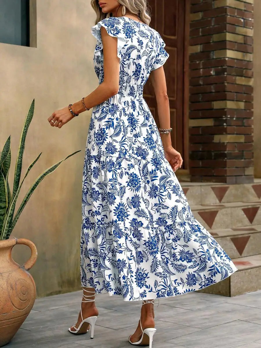 Damen Sommerkleid mit Blumendruck und Schmetterlingsärmeln Jully