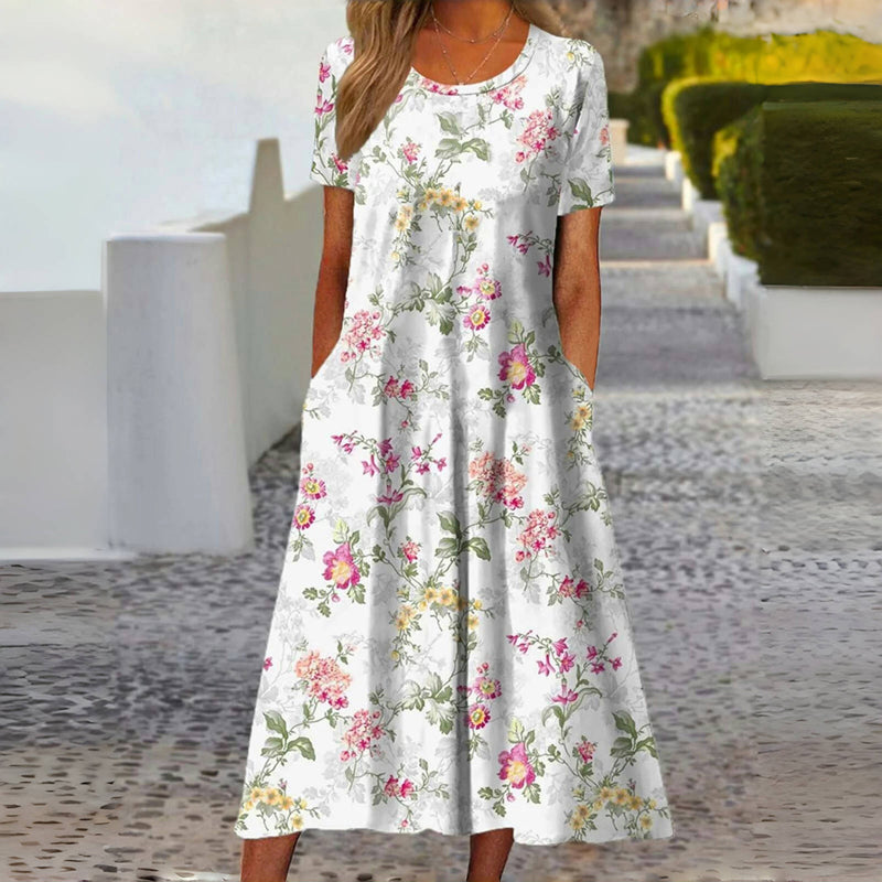 Damen Sommerkleid mit Blumendruck und Taschen Jully