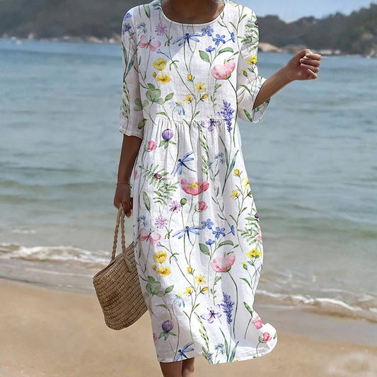 Damen Sommerkleid mit Blumenmuster und Rundhalsausschnitt Jully