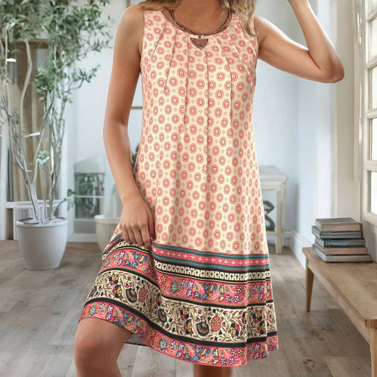 Damen Sommerkleid mit Ethnomuster und Rundhalsausschnitt Jully