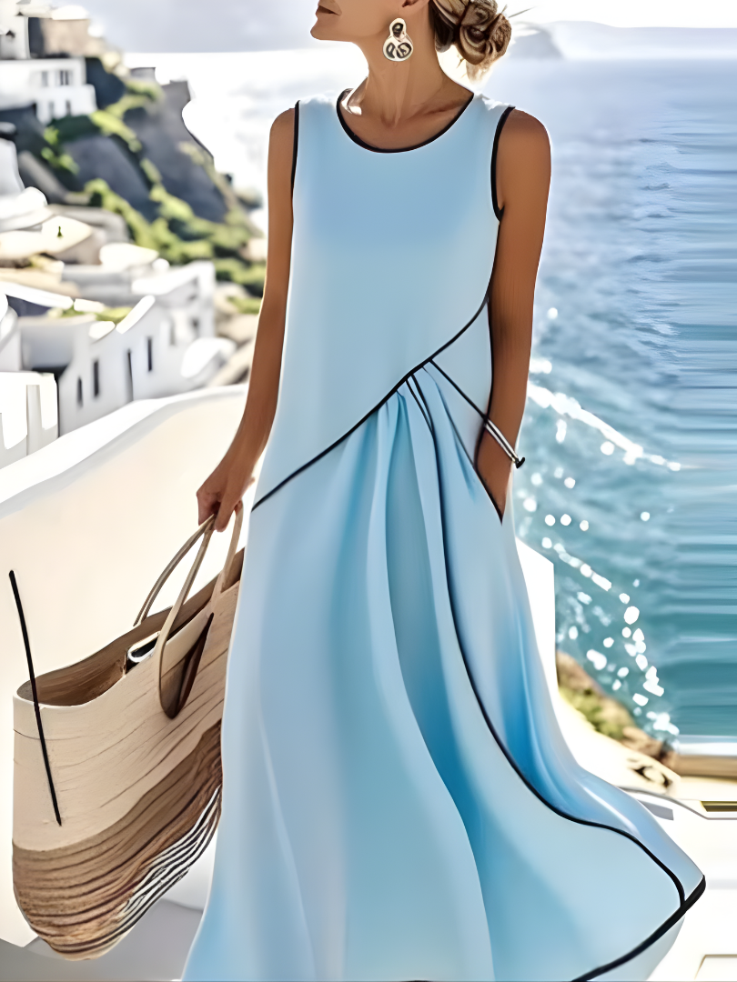 Damen Sommerkleid mit Rundhalsausschnitt aus leichtem Stoff Jully