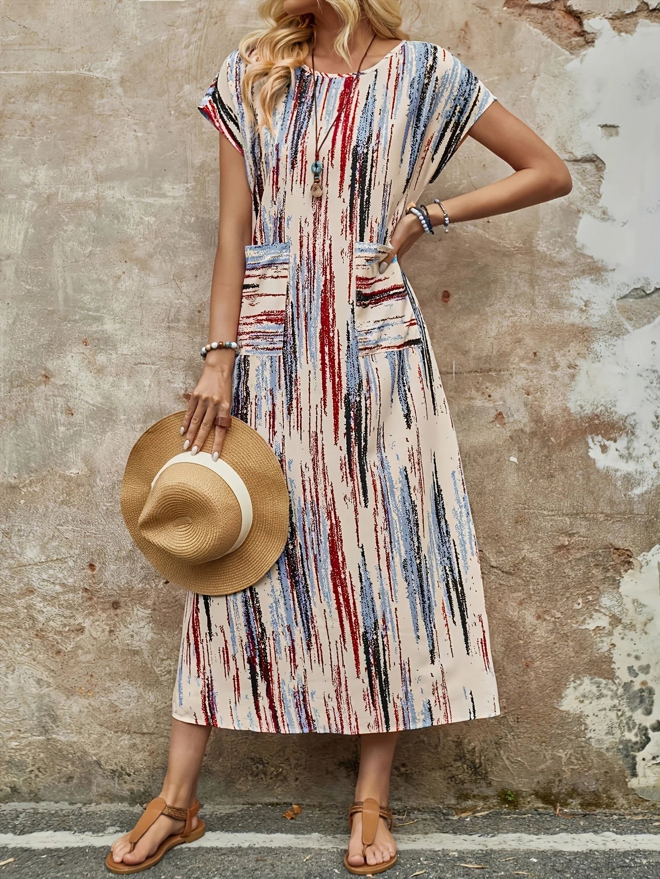 Damen Sommerkleid mit Rundhalsausschnitt in Mehrfarbig Jully