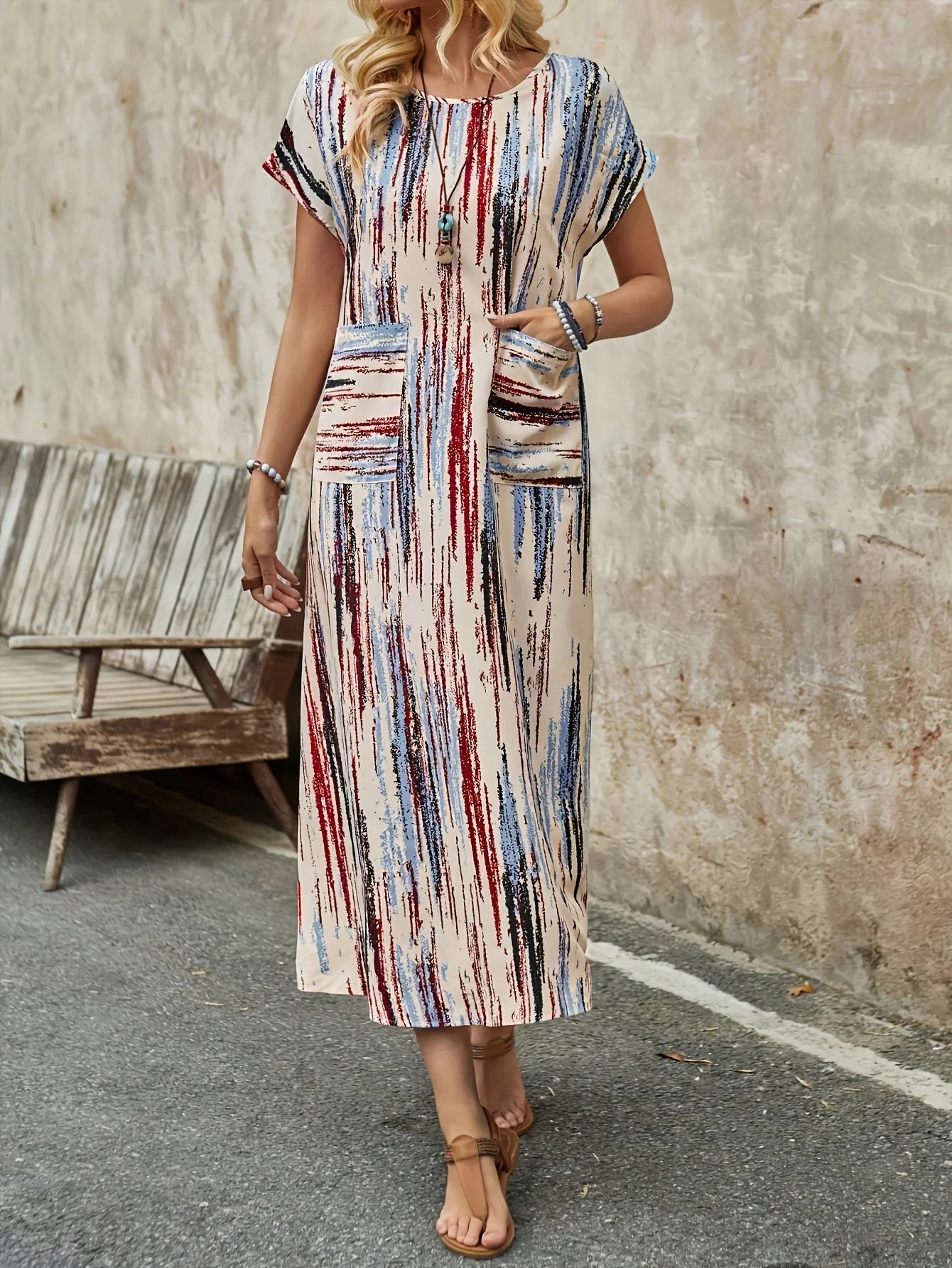 Damen Sommerkleid mit Rundhalsausschnitt in Mehrfarbig Jully
