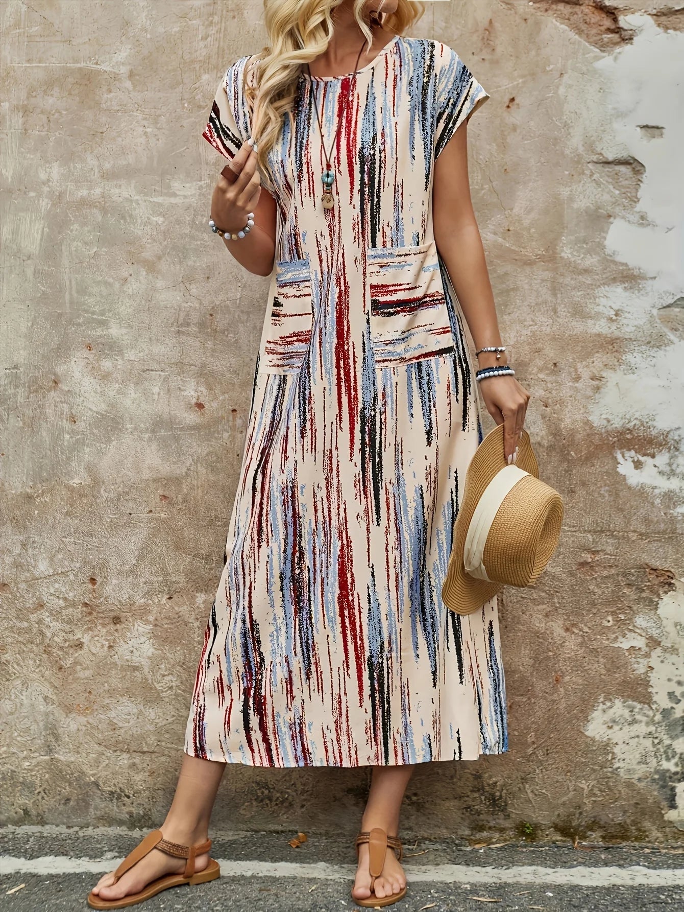 Damen Sommerkleid mit Rundhalsausschnitt in Mehrfarbig Jully