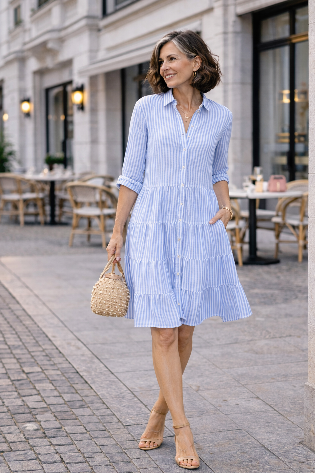 Damen Sommerkleid mit Streifenmuster aus Baumwolle Jully